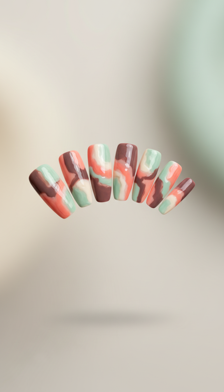 Coral Pop Abstract Gel Nails